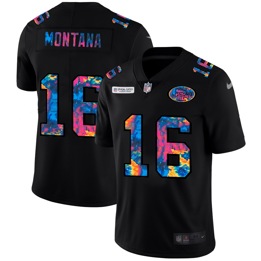 NFL San Francisco 49ers #16 Joe Montana Men Nike MultiColor Black 2020  Crucial Catch Vapor Untouchable Limited Jersey->san francisco 49ers->NFL Jersey